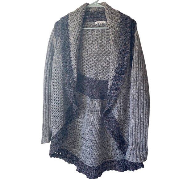 Cabi Women M Open Front Ombre Gray Cableknit Cardigan Sweater Colorblock Oversiz - Picture 1 of 15